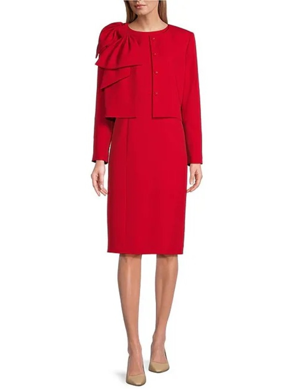 Preston & York Crepe Oversized Bow Snap Front Jacket and Dress Sz 16 NWT